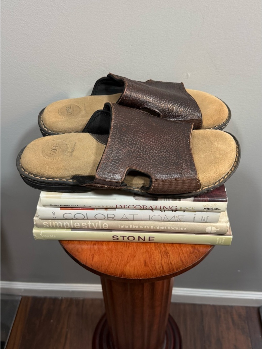 croft & barrow Dark Brown Leather Slide Sandals - Picture 3 of 12